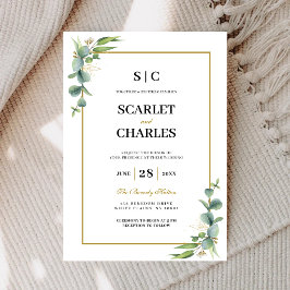 Invitación Boda floral geométrica con vegetación de eucalipto
