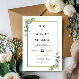 Invitación Boda floral geométrica con vegetación de eucalipto