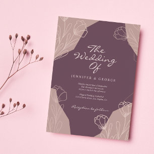 Invitación Boda floral geométrica crema borgoña hermosa