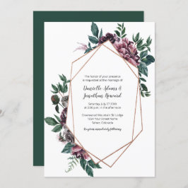 Invitación Boda floral geométrica de borgoña