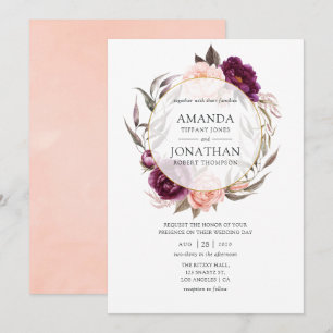 Invitación Boda floral geométrica de ciruela y rubor de Borgo