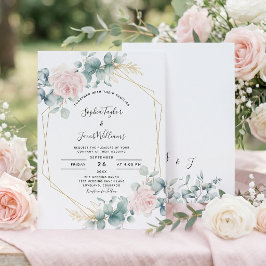 Invitación Boda floral geométrica de eucalipto rosa sonrosado
