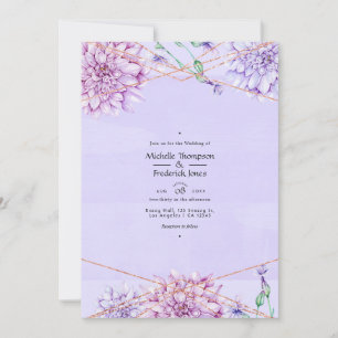 Invitación Boda floral geométrica de lavanda y oro rosa