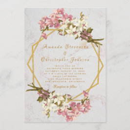 Invitación Boda Floral Geométrica de Mármol Dorado y Orquídea