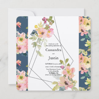 Invitación Boda floral geométrica de moda
