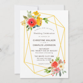 Invitación Boda floral geométrica de oro moderna de primavera