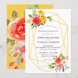 Invitación Boda floral geométrica de oro moderna de primavera