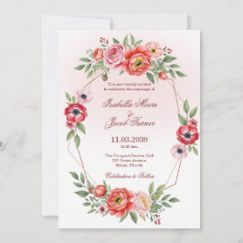 Invitación Boda floral geométrica de peonía rosa y anémona