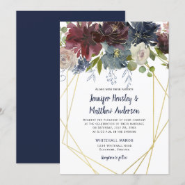 Invitación Boda floral geométrica de Rosa de borgoña de la Ma