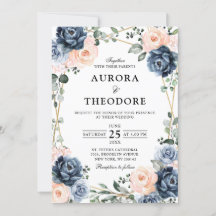 Boda Floral Geométrica Rubor Peach Azul Dusto