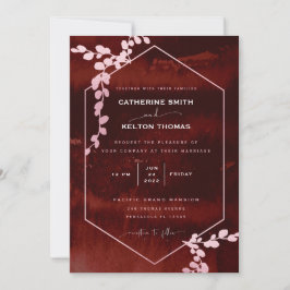 Invitación Boda Floral Geométrica Rústica Borgoña Rosa Invi