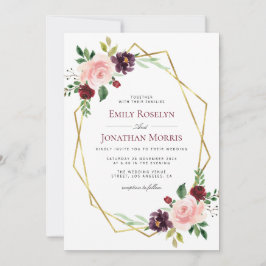 Invitación boda floral geométrico de borgoña y rubor