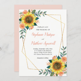 Invitación Boda floral geométrico de Rosas de melocotón