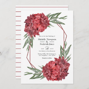 Invitación Boda floral geométrico moderno de Borgoña