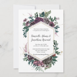 Invitación Boda floral geométrico rugoso de borgoña
