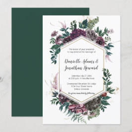 Invitación Boda floral geométrico rugoso de borgoña