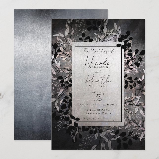 Invitación Boda Floral Glam Opalescente Pérola Temperamental (Anverso / Reverso)