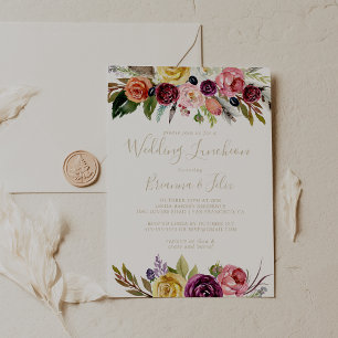 Invitación Boda floral Gold Boho  Luncheon Bridal Shower