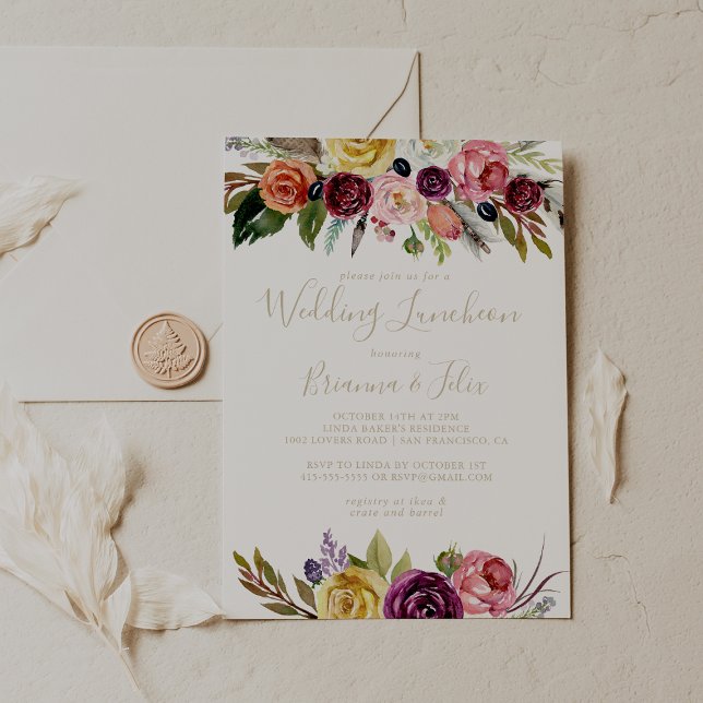 Invitación Boda floral Gold Boho  Luncheon Bridal Shower (Subido por el creador)