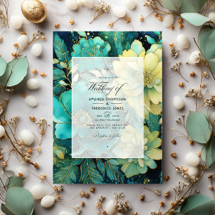 Invitación Boda floral Gold y Emerald Green