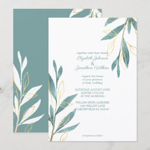 Invitación Boda floral Golden Green Watercolor