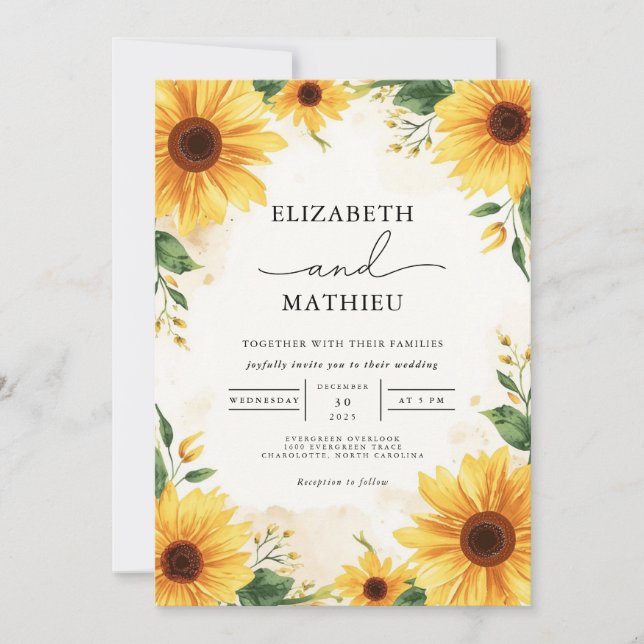 Invitación Boda Floral Golden Sunburst (Anverso)