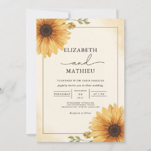 Invitación Boda floral Golden Sunflower Corner