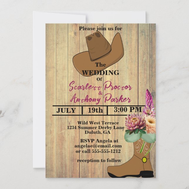 Invitación Boda floral Gorra y de arranque occidental salvaje (Anverso)
