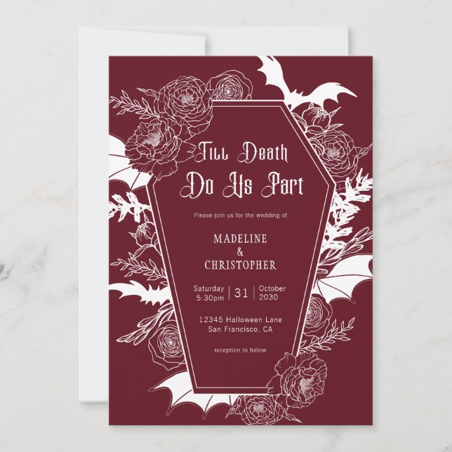 Invitación Boda floral gótica de Borgoña (Anverso)