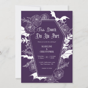 Invitación Boda floral gótica de color púrpura oscuro y sombr