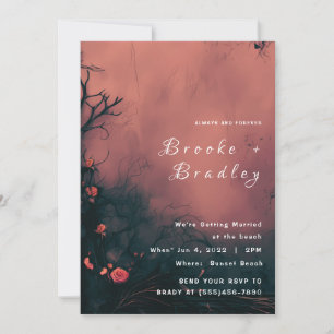 Invitación Boda floral gótica de naranja oscuro