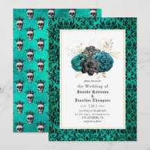 Boda Floral Gótica de Turquesa, Negro y Oro