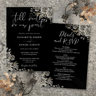Invitación Boda floral gótica en blanco y negro todo en uno