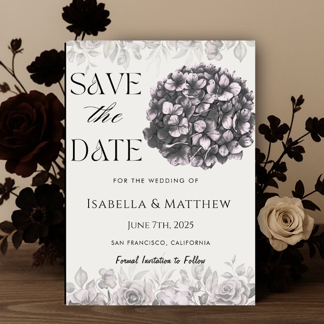 Invitación Boda floral gótica Hydrangea Salven la fecha (Gothic Hydrangea Floral Wedding Save the Date Invitation)