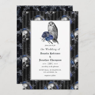 Invitación Boda floral gótica negra y azul
