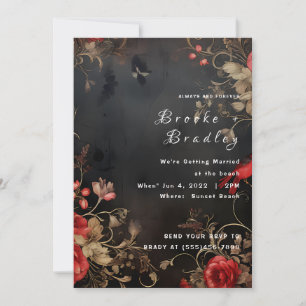 Invitación Boda floral gótica negra y roja