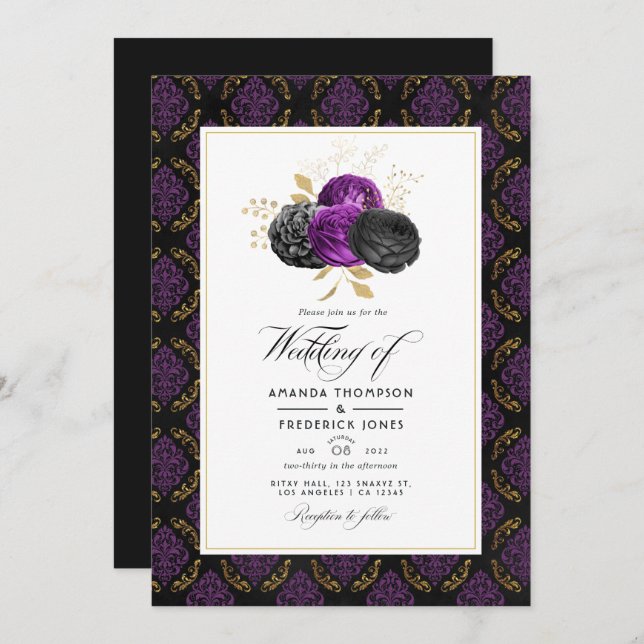 Invitación Boda floral gótica vintage (Anverso / Reverso)