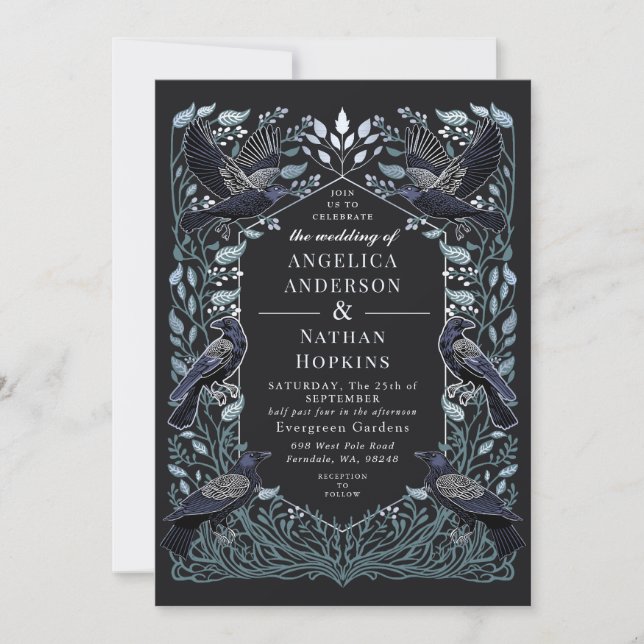 Invitación Boda floral gótico con encanto plateado (Anverso)
