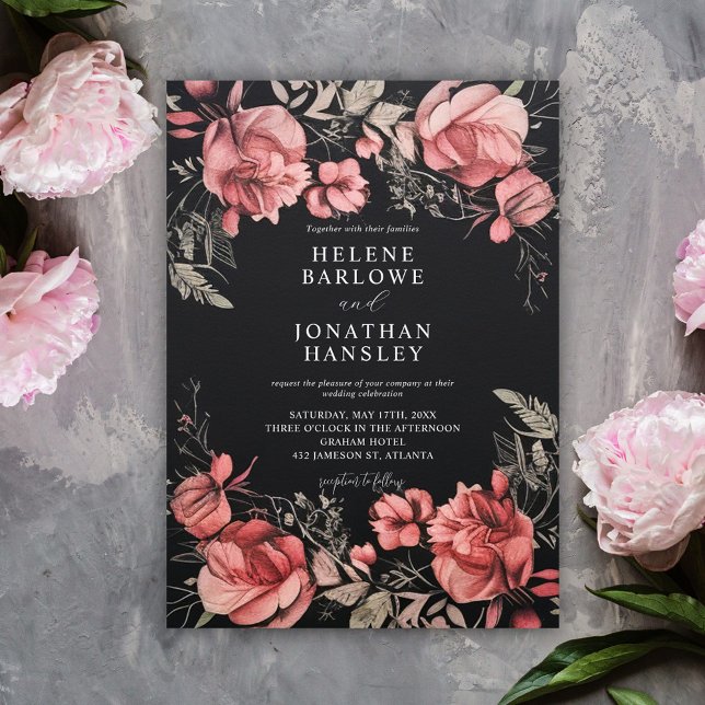 Invitación Boda floral gótico de Halloween (Gothic Halloween Floral Wedding Invitation)