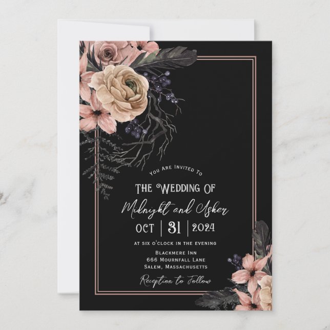 Invitación Boda floral gótico Moody (Anverso)