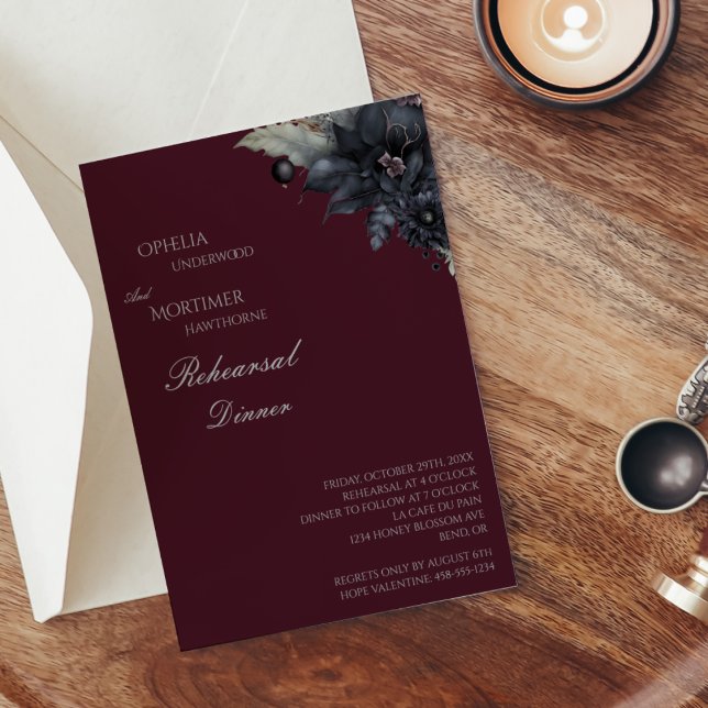 Invitación Boda floral gótico oscuro ensayar cena (Subido por el creador)