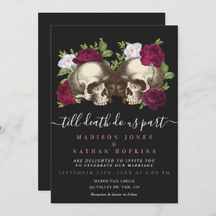 Invitación Boda floral gótico oscuro Moody Skull