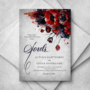Invitación Boda floral gótico rojo
