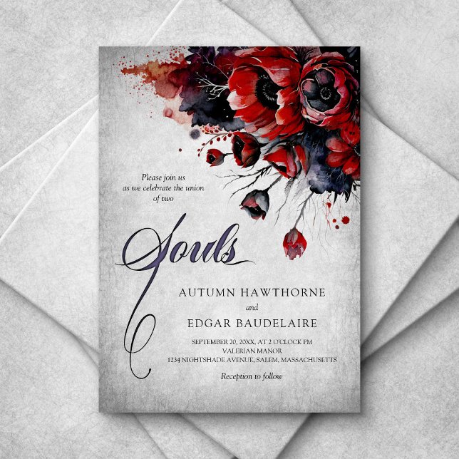 Invitación Boda floral gótico rojo (Subido por el creador)