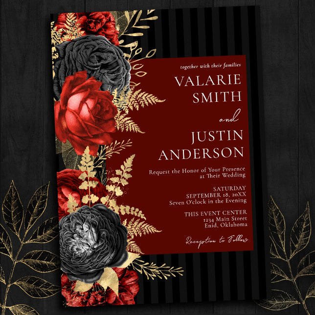 Invitación Boda floral gótico rojo y negro (Subido por el creador)