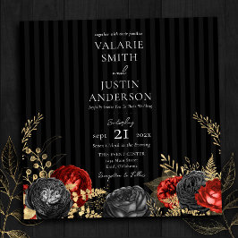 Invitación Boda floral gótico rojo y negro todo en una sola m