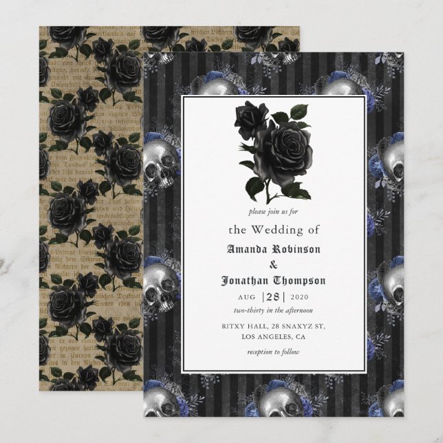 Invitación Boda floral gótico vintage (Anverso / Reverso)