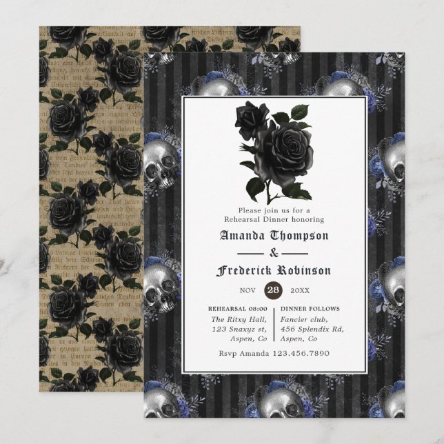 Invitación Boda floral gótico vintage Ensayo Cena (Anverso / Reverso)
