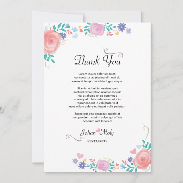 Invitación Boda Floral Gracias Rótulo de mesa (Anverso)