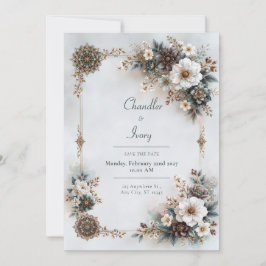 Invitación Boda floral gris azul